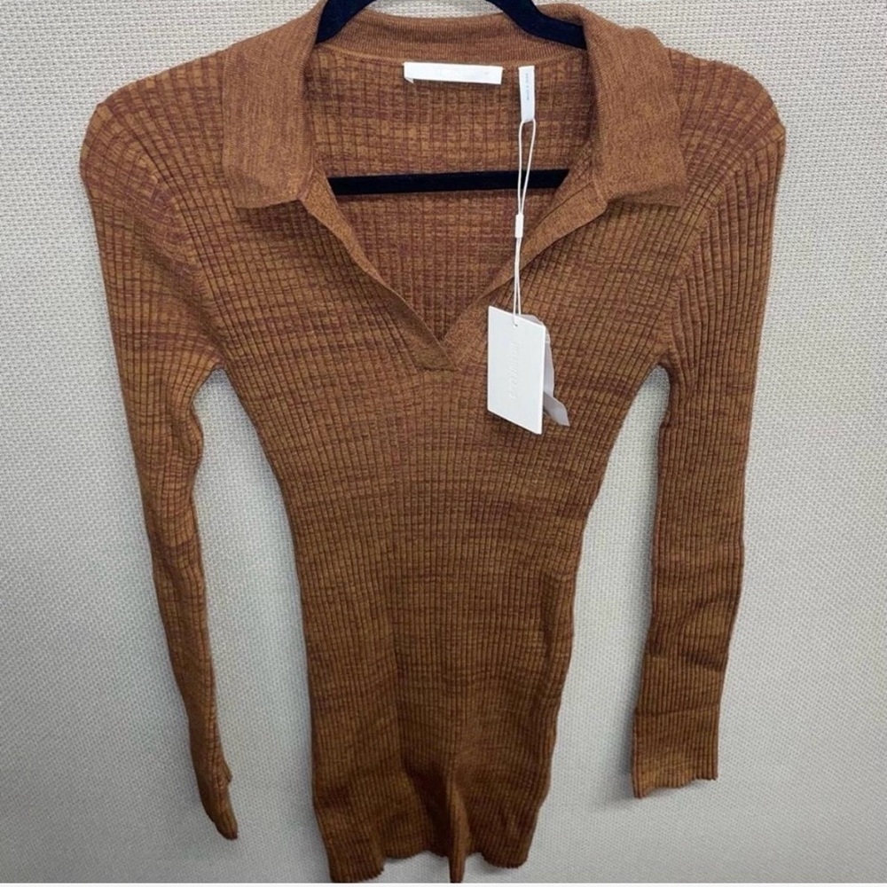 Helmut Lang Marl Ribbed Knit Long Sleeve Polo Dress Size S NEW